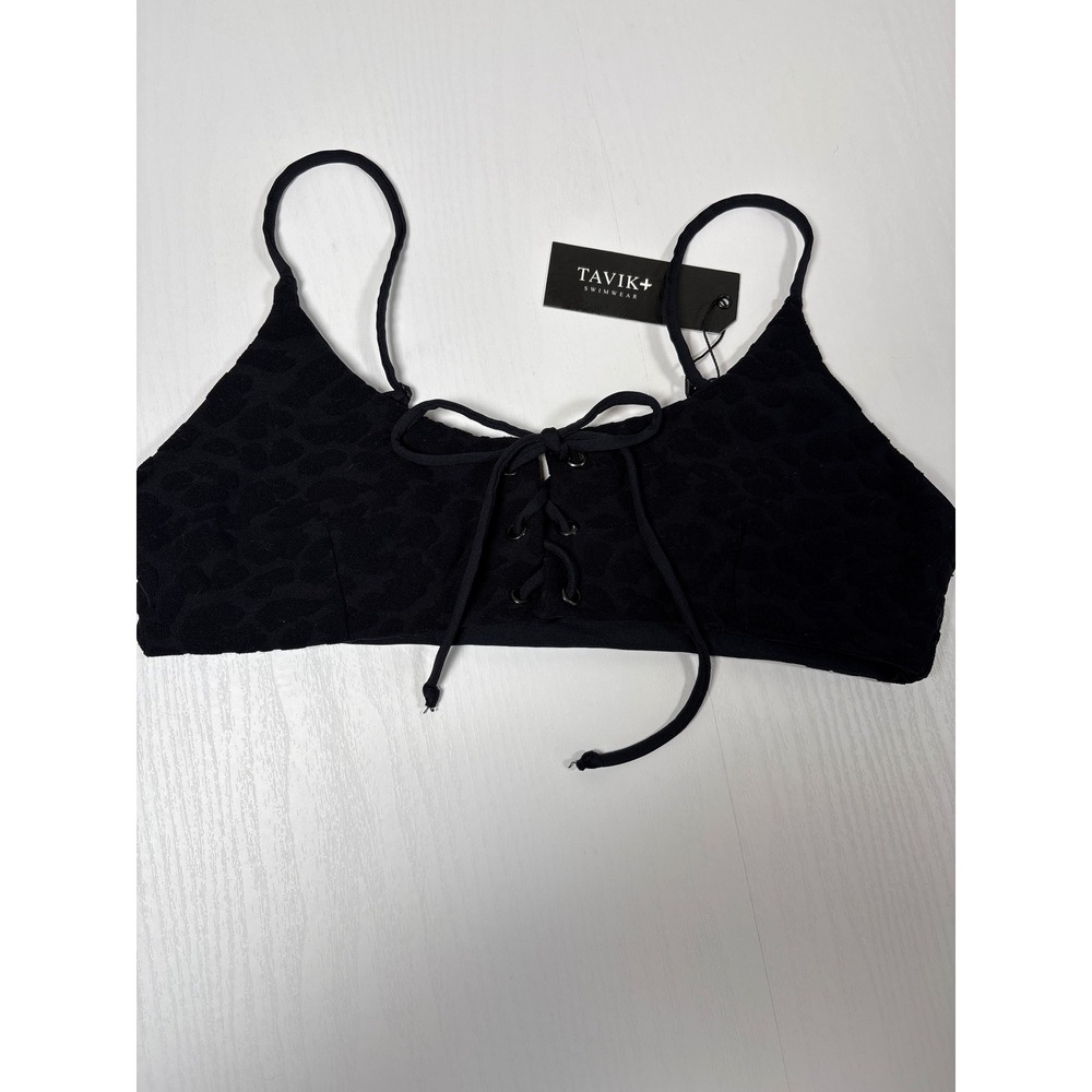 Tavik Reign Swim Top Black Texture Cheetah Lace Up Bikini Medium TVK-WTE1819 NWT